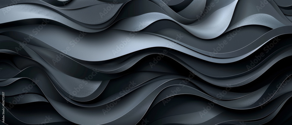 Poster dynamic black and grey waves with negative space for depth and intrigue