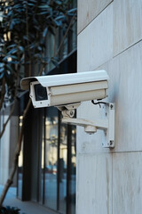 Surveillance and safety with a modern security camera mounted on a building wall