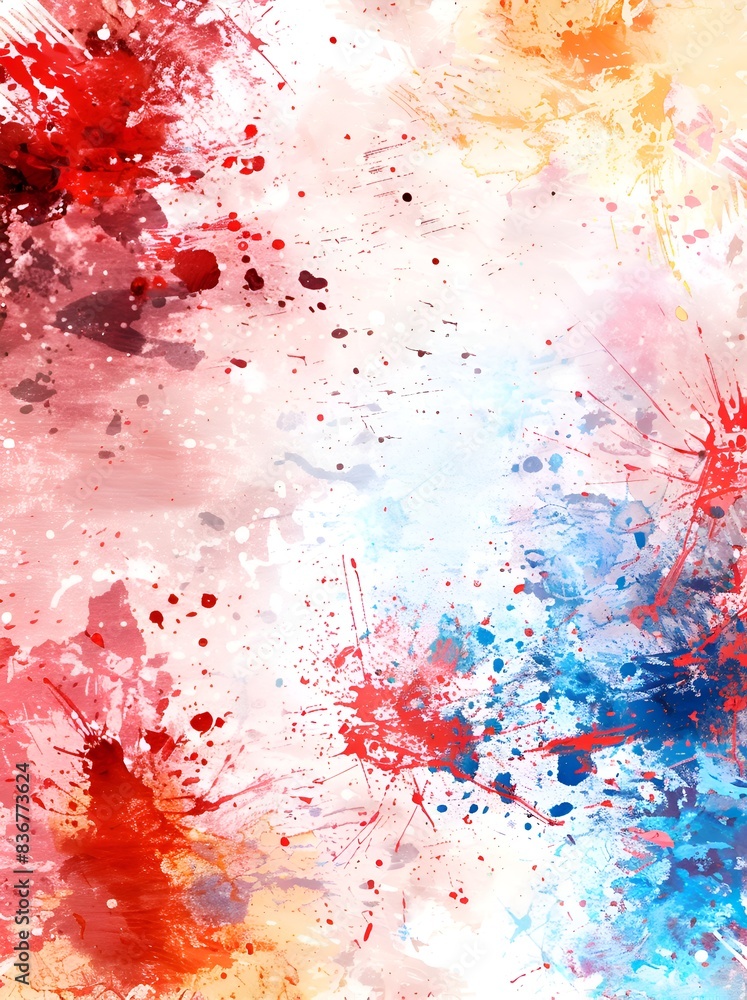 Poster a splash of paint on a white background with red, blue and yellow splatters. the splatters are of di