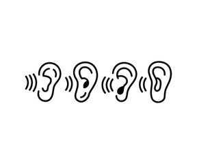 ear icons vector design simple line flat black white illustration collections sets isolated