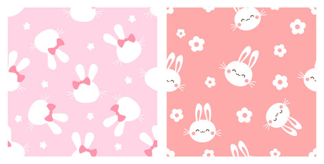 Seamless pattern with bunny rabbit cartoons on pink backgrounds vector.