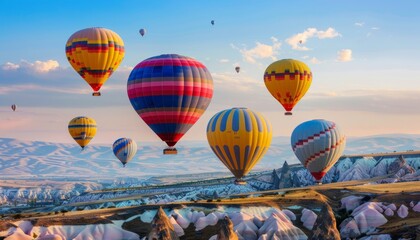 Obraz premium Mesmerizing Morning Views: Hot Air Balloons Soar Over Cappadocia