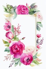 Flower Wedding frame on white background, copy space in the middle