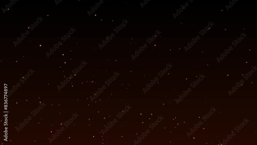 Poster beautiful abstract fire particles floating animation on dark background. ember sparks flying up on a