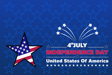 4 of july happy USA Independence day holiday on blue background with the United States flag star shape and 4th of July typography vector illustration for design template.