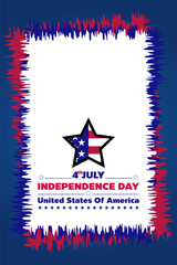 4 of july happy USA Independence day holiday on blue background with the United States flag star shape and 4th of July typography vector illustration for design template.