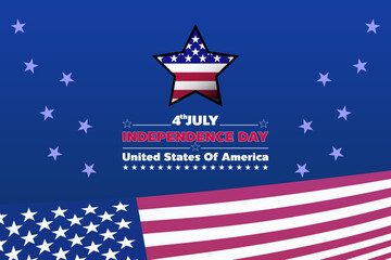 4 of july happy USA Independence day holiday on blue background with the United States flag star shape and 4th of July typography vector illustration for design template.