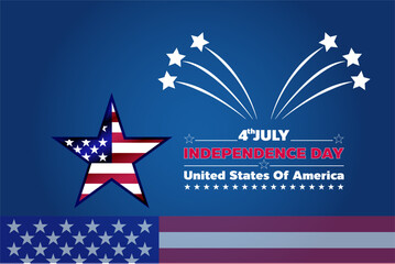 4 of july happy USA Independence day holiday on blue background with the United States flag star shape and 4th of July typography vector illustration for design template.