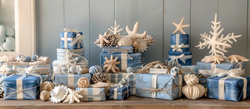 On the table, you'll find gifts with a nautical sailor theme, wrapped in blue and white stripes, fitting for beach parties, baptisms, or first communions, along with handmade soaps