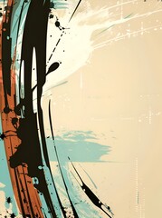 A painting with splatters of paint and a black line. The painting is abstract and has a lot of texture