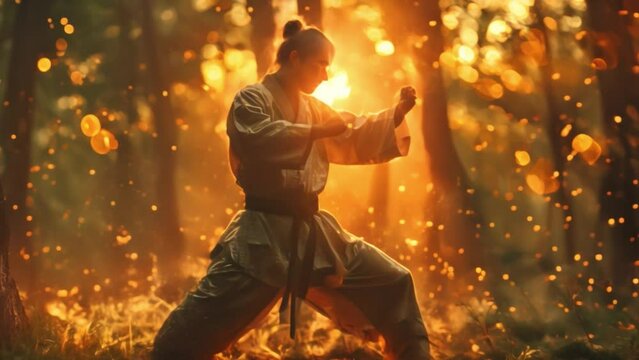 Athletes are practicing martial arts.