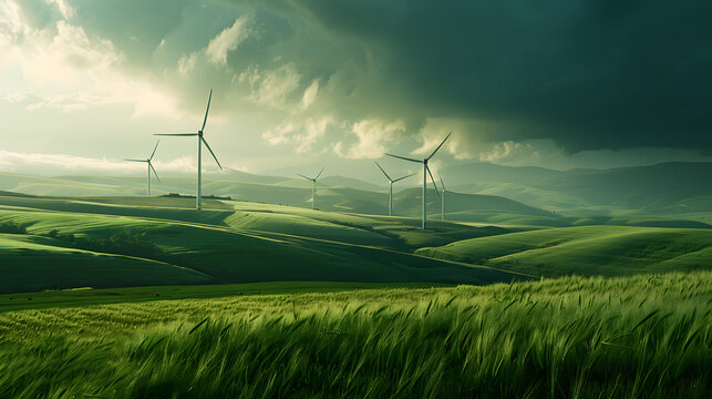 Wind turbines for the production of green energy. AI Generated