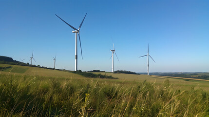 Obraz premium Wind turbines for the production of green energy. AI Generated