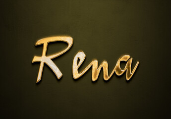 Old gold text effect of Japanese name Rena with 3D glossy style Mockup.