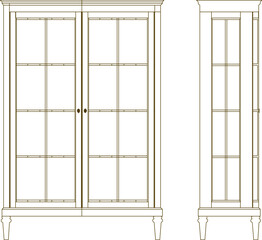  Vector illustration sketch of detailed design of old classic vintage teak wood wardrobe for luxury home room interior