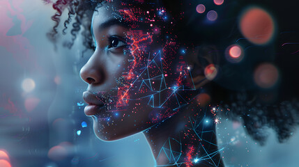 Portrait of an African American woman in artificial intelligence style. AI Generated