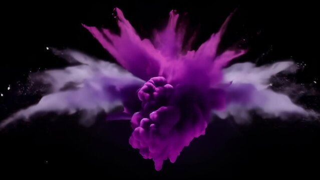Vibrant plum powder explosion creating an abstract pattern against a dark background. Swirling bursts of paint in vivid shades of plum evoke a sense of energy, creativity, and motion.
