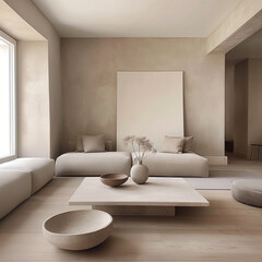 cosy minimalist beige living room interior