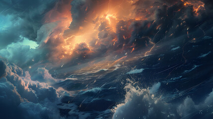 Obraz premium Storm, storm at sea with drops and splashes in cloudy weather. AI Generated
