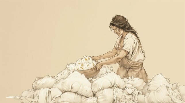 Parable of the Leaven Illustration: Yeast Mixed into Flour, Beige Background, Biblical Copyspace