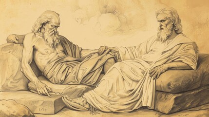 Fototapeta premium Parable of the Rich Man and His Manager Illustration: Manager Securing Future, Beige Background, Biblical Copyspace