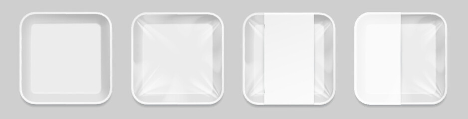 White square Styrofoam Food Tray pack. Template For Mock up Your Design. vector illustration.