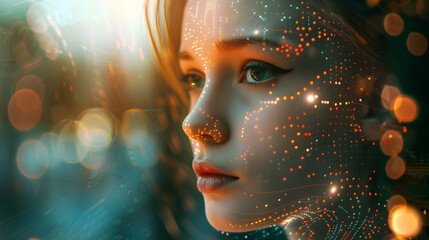 Futuristic portrait of an android robot woman or artificial intelligence face. AI Generated