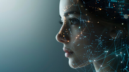 Futuristic portrait of an android robot woman or artificial intelligence face. AI Generated