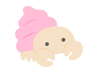 ヤドカリのベクターイラスト素材＿ピンクの貝殻