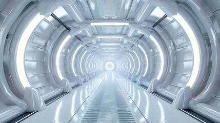 Fototapeta premium White corridor, tunnel in spaceship or future building