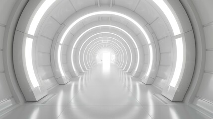Fototapeta premium White corridor, tunnel in spaceship or future building