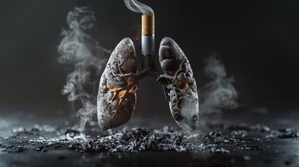 A cigarette is lit and is burning inside of a lung