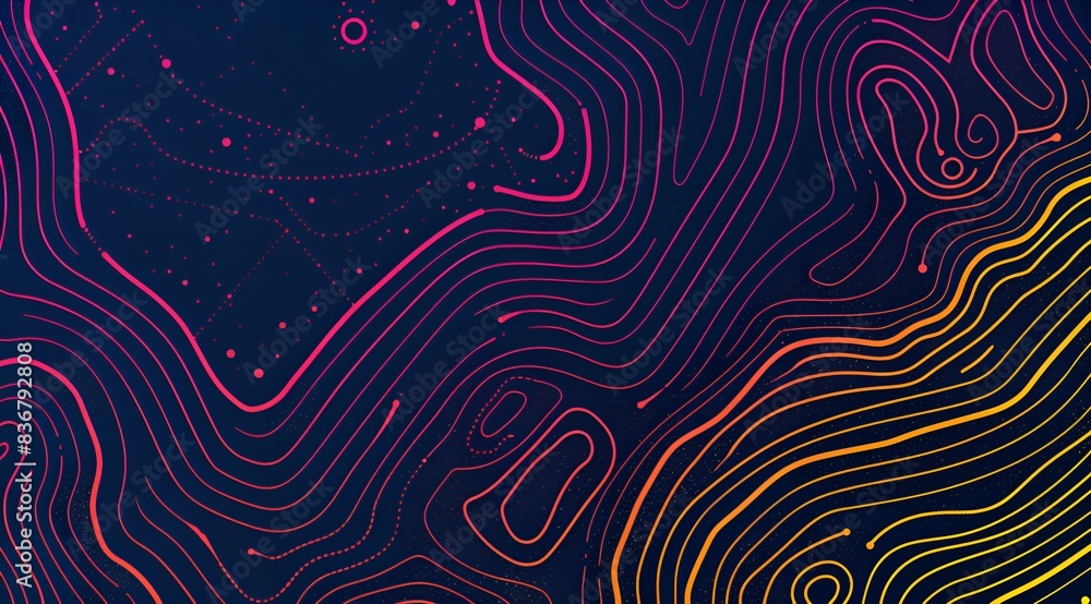 Poster a colorful, abstract background with a series of lines and dots. the background is a mix of blue, re