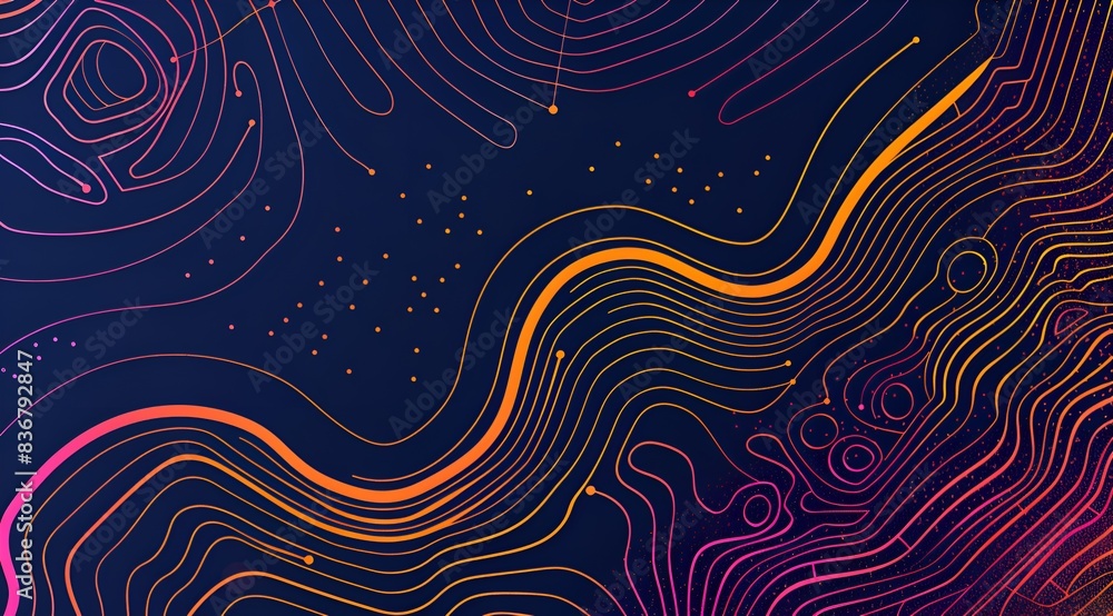 Poster a colorful, abstract background with a series of lines and dots. the background is a mix of blue, re