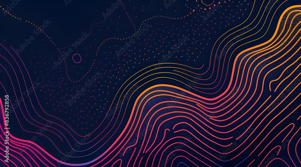 Poster a colorful, abstract background with a series of lines and dots. the background is a mix of blue, re
