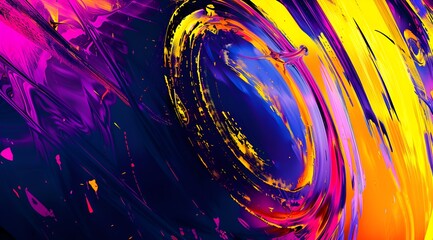 A colorful abstract painting with a blue circle in the center. The painting is full of bright colors and has a sense of movement