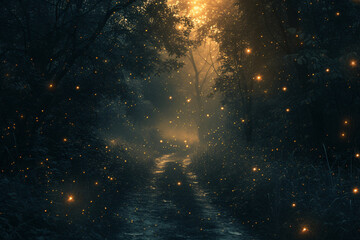 fireflies in a plentiful forest