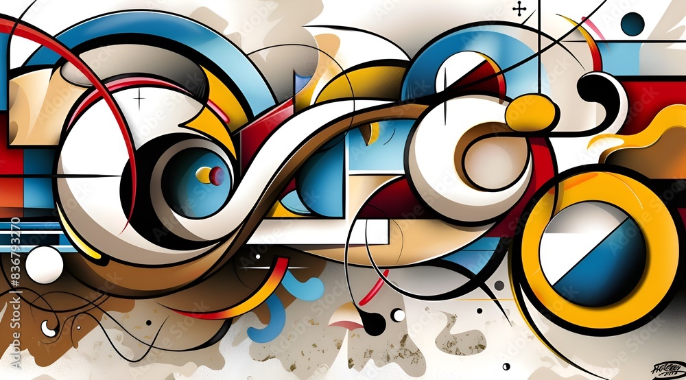 Poster a colorful abstract painting with a lot of circles and squares. the painting is full of different co