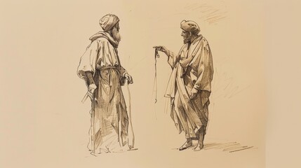 Obraz premium Illustration of the Parable of the Talents, Buried Talent and Master’s Rebuke, Beige Background, Copyspace