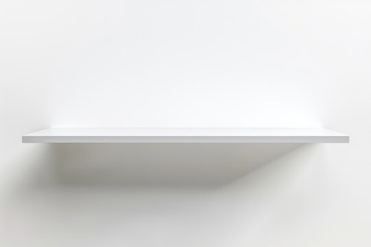 empty white shelf mockup in interior hanging on white wall