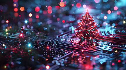 Christmas colorful background in futuristic digital style for your design. AI Generated