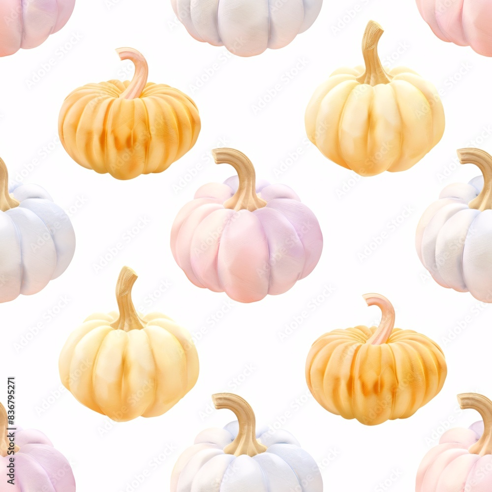 Poster a seamless pattern featuring three-dimensional pastel halloween pumpkins arranged in neat rows on a 