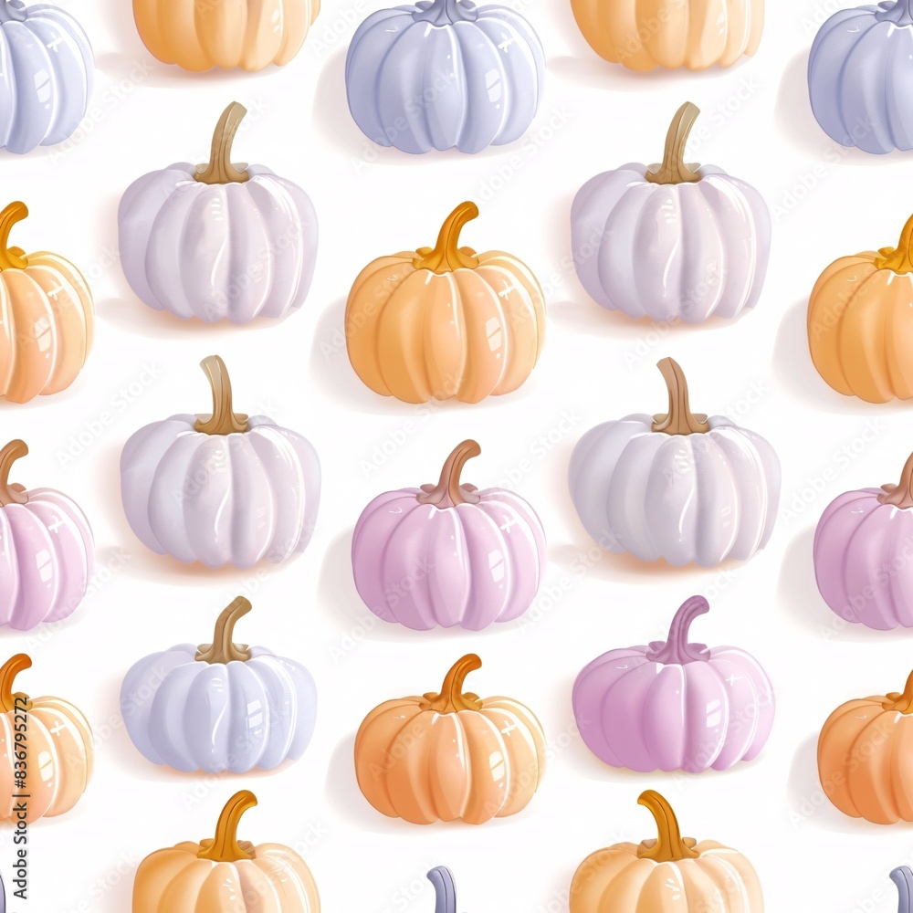 Poster a seamless pattern featuring three-dimensional pastel halloween pumpkins arranged in neat rows on a 