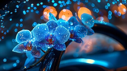 Mystical Orchid Bloom Perched on Neon-Lit Automotive Canvas