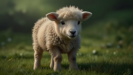 Obraz premium Cute Baby Lamb In Green Ground