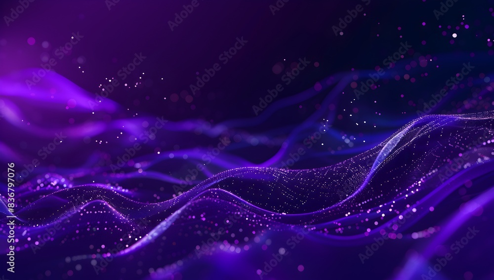 Wall mural Abstract purple background with dots and lines, futuristic digital wave of particles for technology or science presentation design
