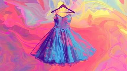 Obraz premium Colorful ballerina dress on a hanger isolated on bright background, elegant and detailed illustration, psychedelic, illustration