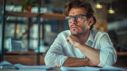 Fototapeta premium Businessman with a pensive look, deep in strategic planning
