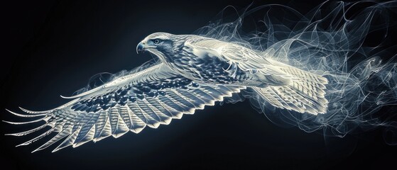 A majestic hawk outlined by elegant, radiant lines of light magic.