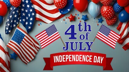 Obraz premium text happy independence day and american flags.4th of July Independence Day with national flag of United states. American flag and text on blue with stars background for independence day.